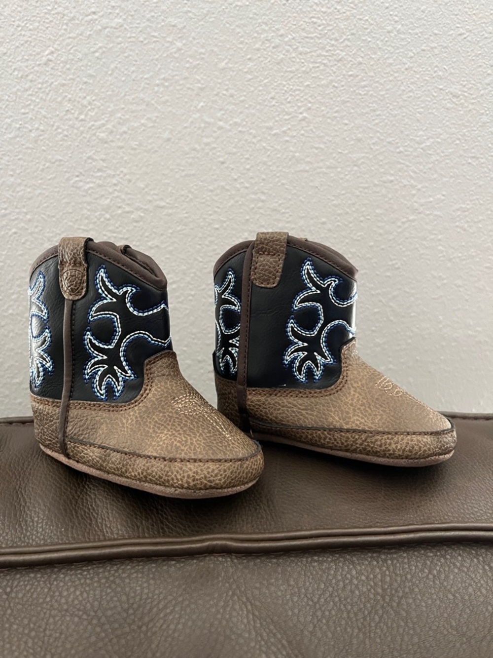 Ariat Lil Stompers Brown and Navy Western Booties